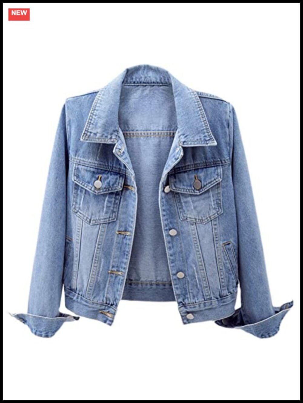 Denim Jacket Classic Jean Jacket with Pockets Cotton Blend